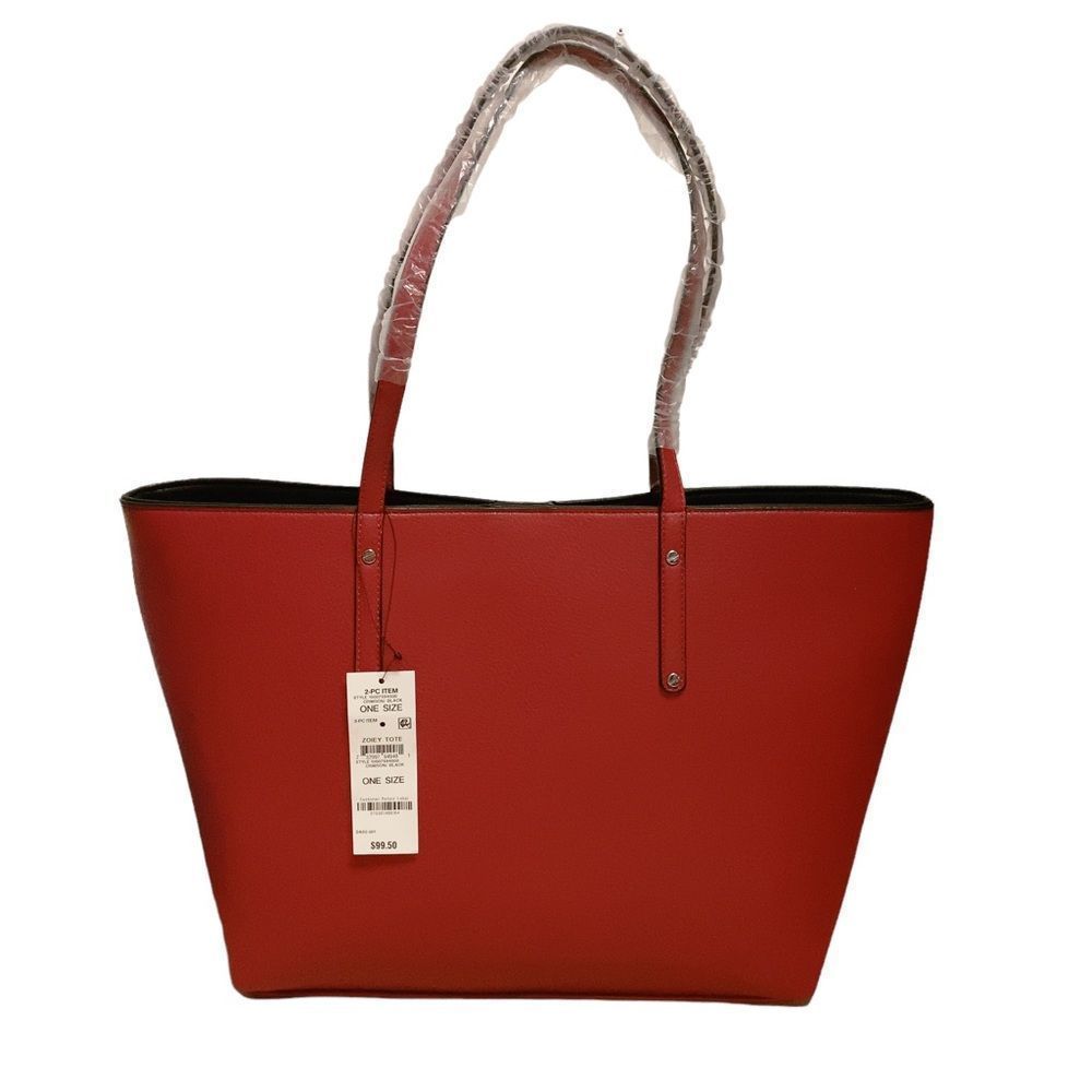 NEW | INC International Concepts Zoiey crimson red black trim Tote Handbag